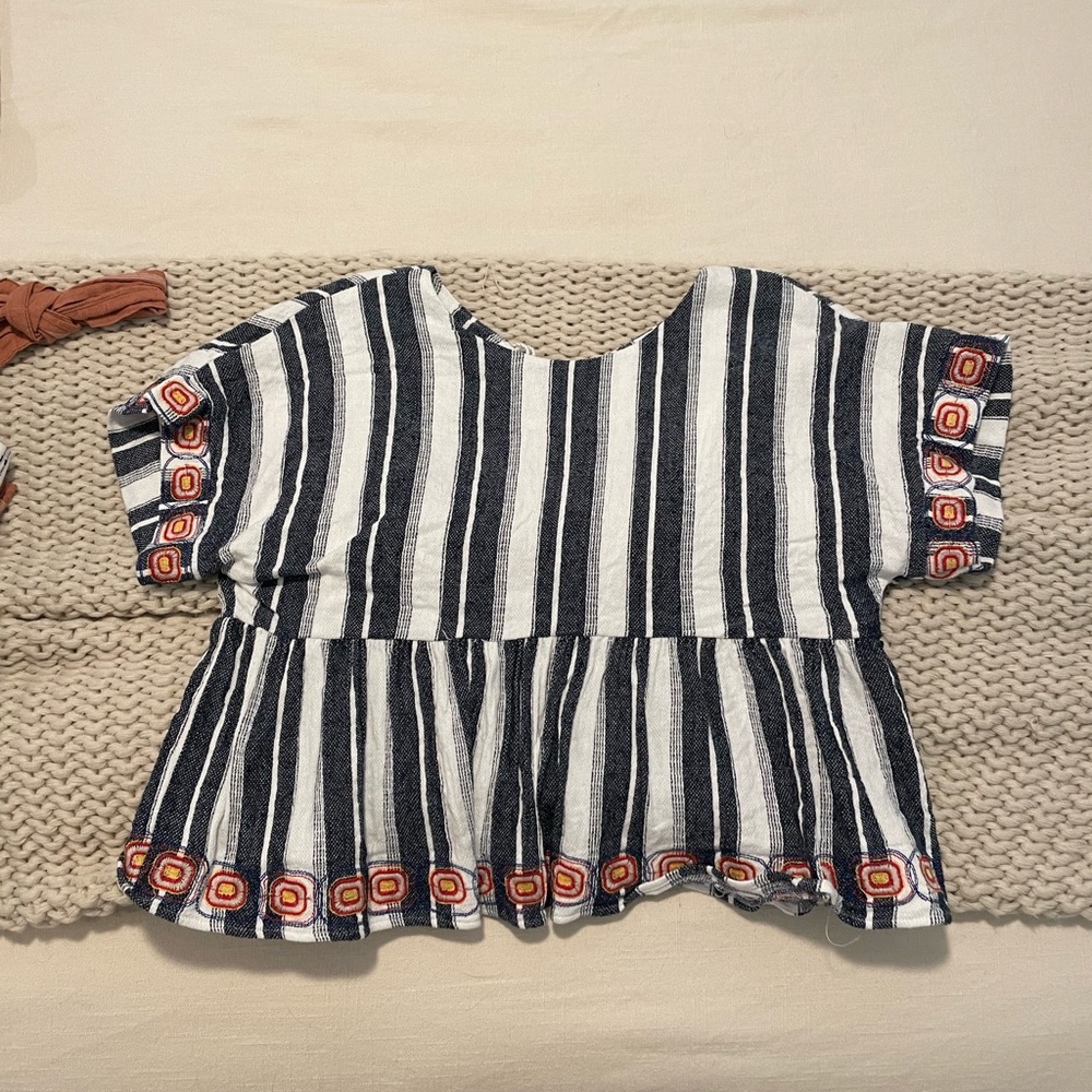 Anthropologie Maeve open back striped linen top